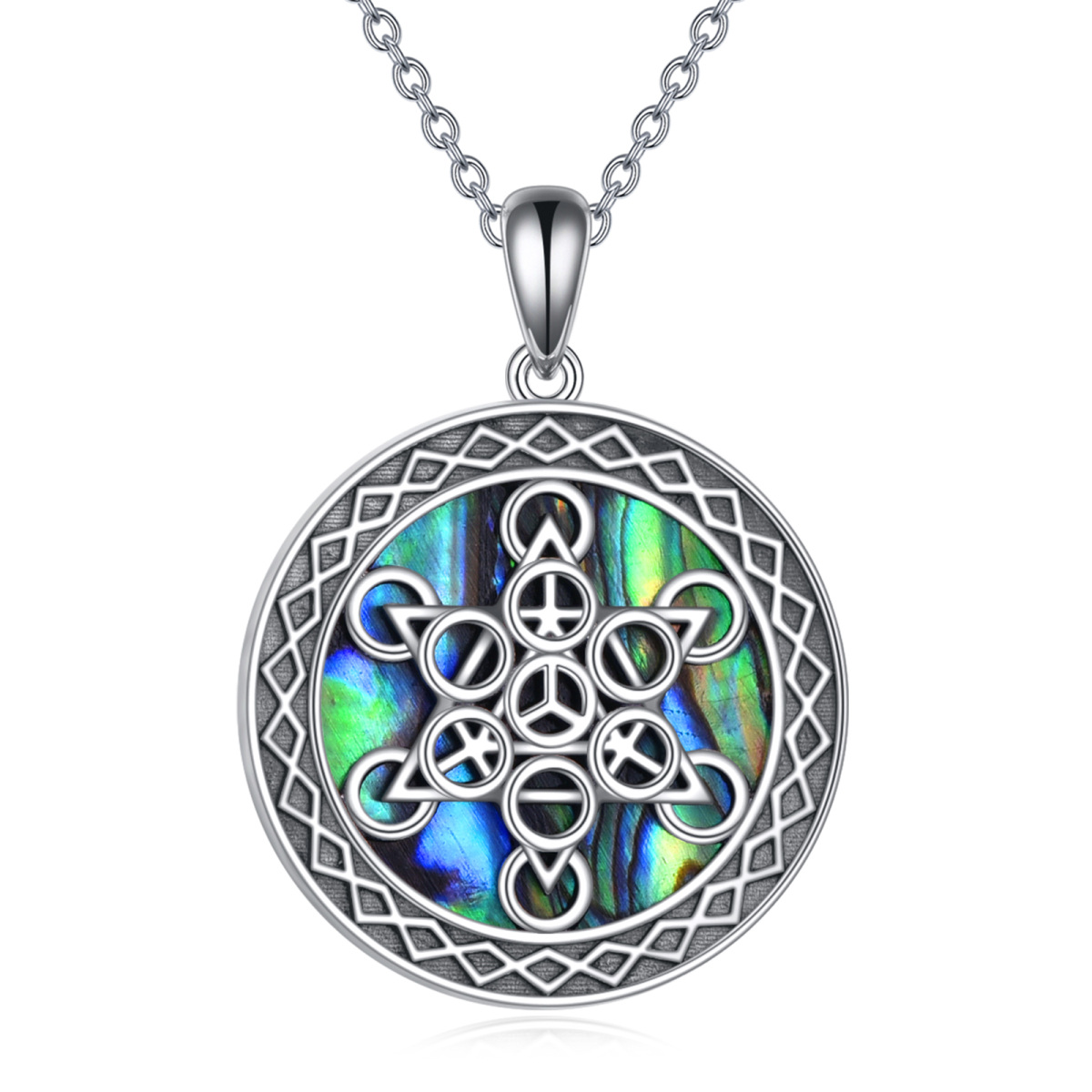 Sterling Silver Abalone Shellfish Star Of David Pendant Necklace-1