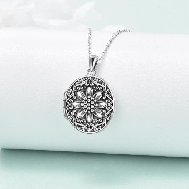 Sterling Silver Sunflower & Personalized Photo Personalized Photo Locket Necklace-2