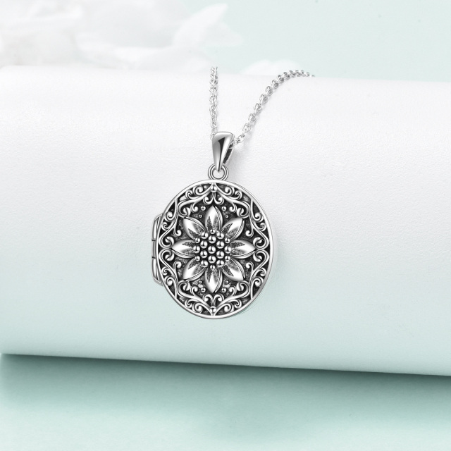 Sterling Silber Sonnenblume & Personalisierte Foto Personalisierte Foto Medaillon Halskett-2