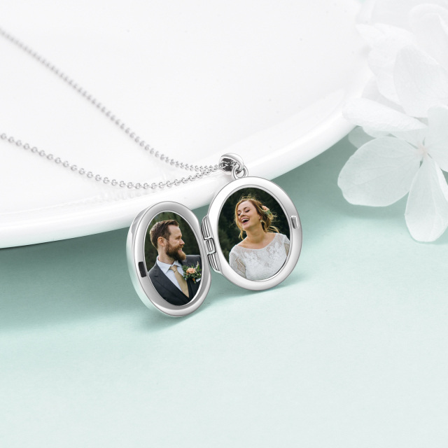 Sterling Silver Sunflower & Personalized Photo Personalized Photo Locket Necklace-3