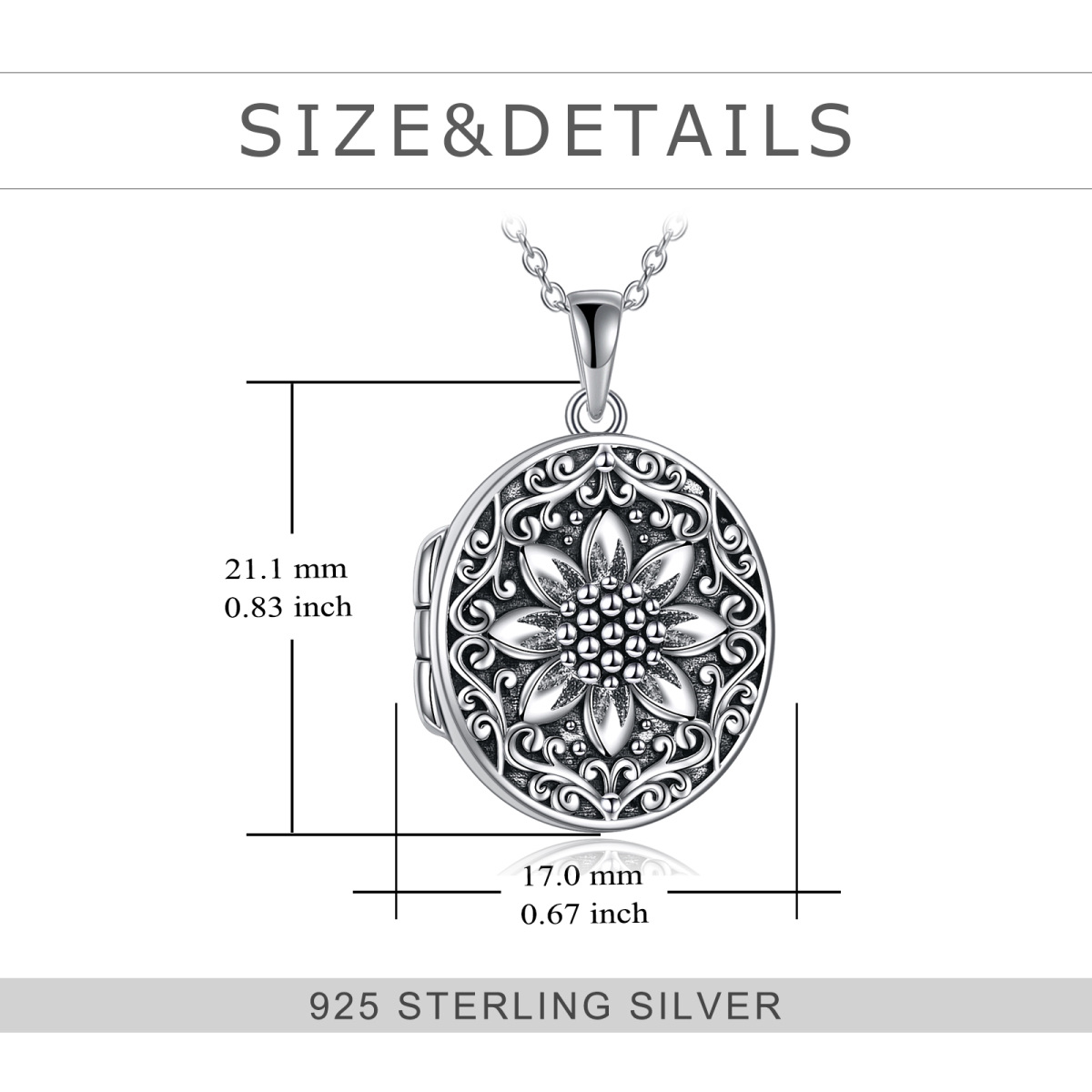 Sterling Silver Sunflower & Personalized Photo Personalized Photo Locket Necklace-5