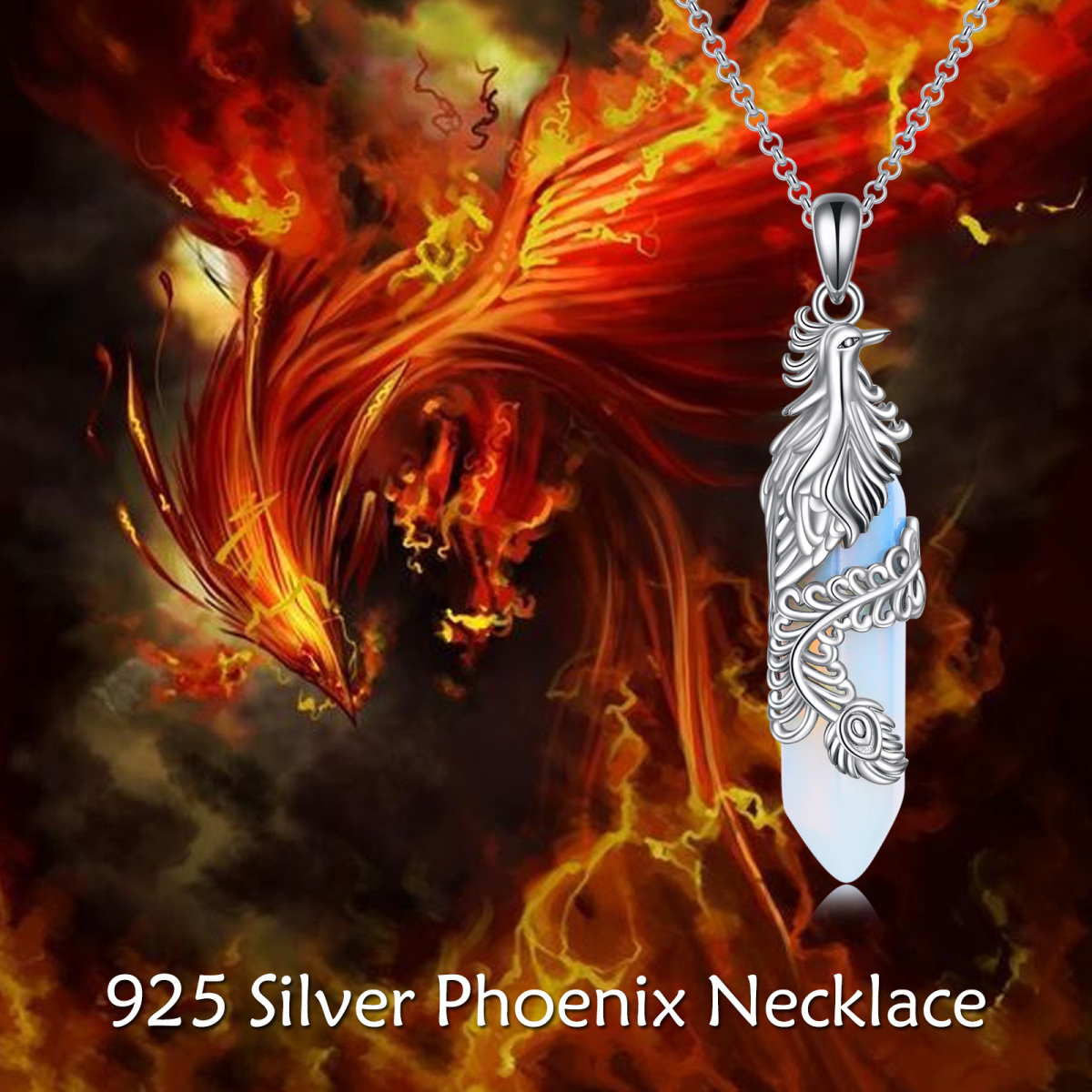 Sterling Silver Phoenix Crystal Pendant Necklace-6
