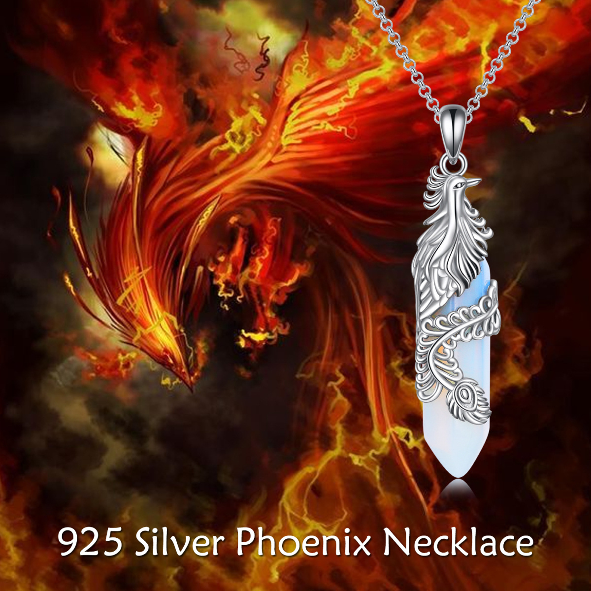 Sterling Silber Phoenix Kristall Anhänger Halskette-6