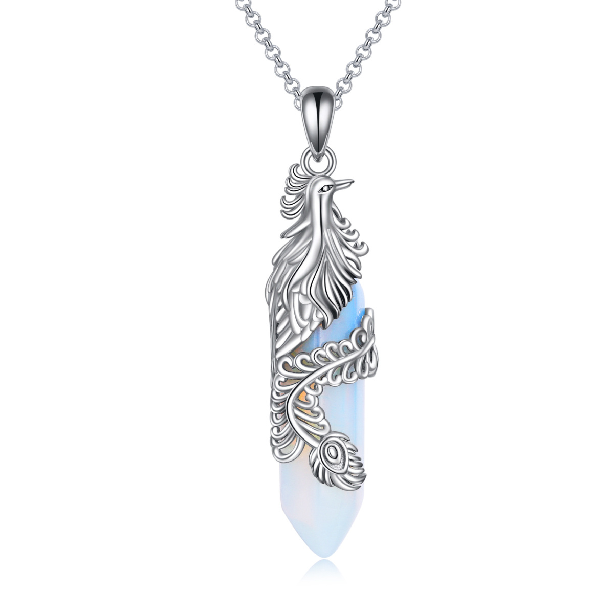 Sterling Silver Phoenix Crystal Pendant Necklace-1