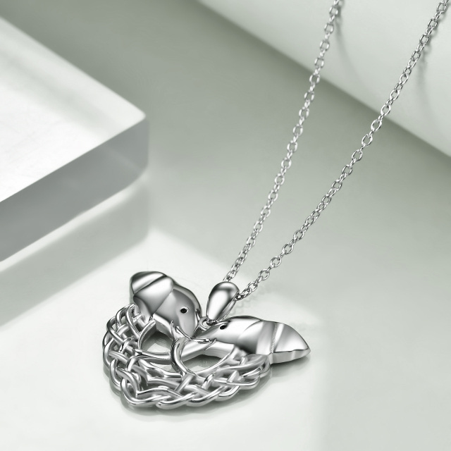 Sterling Silver Round Elephant & Heart Pendant Necklace-2