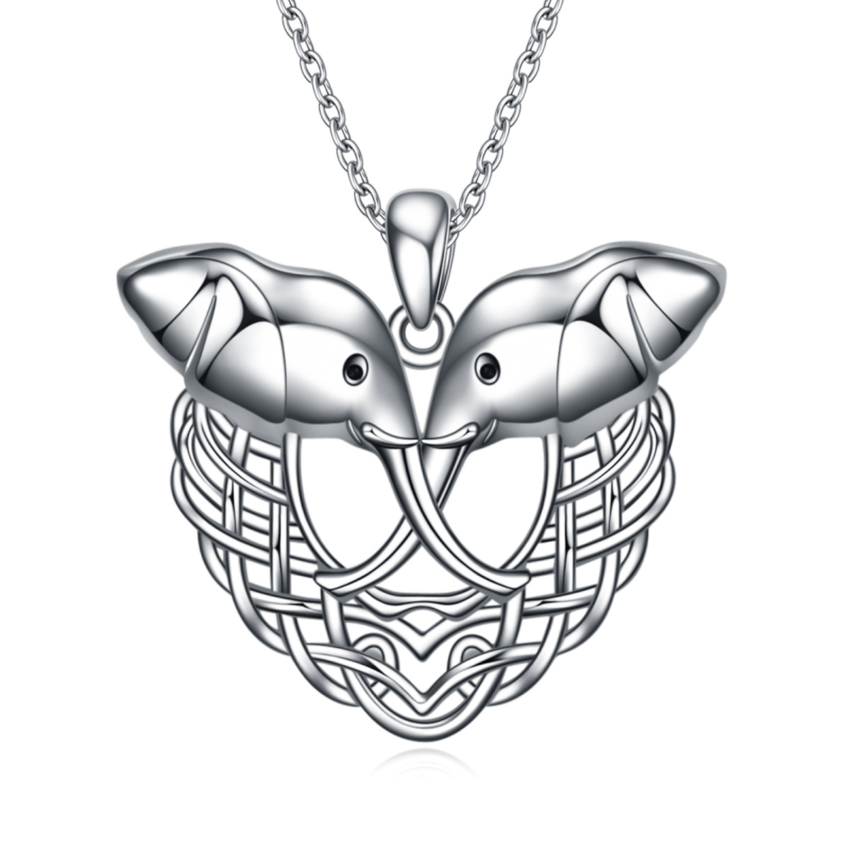 Collier en argent sterling avec pendentif éléphant rond et cœur-1