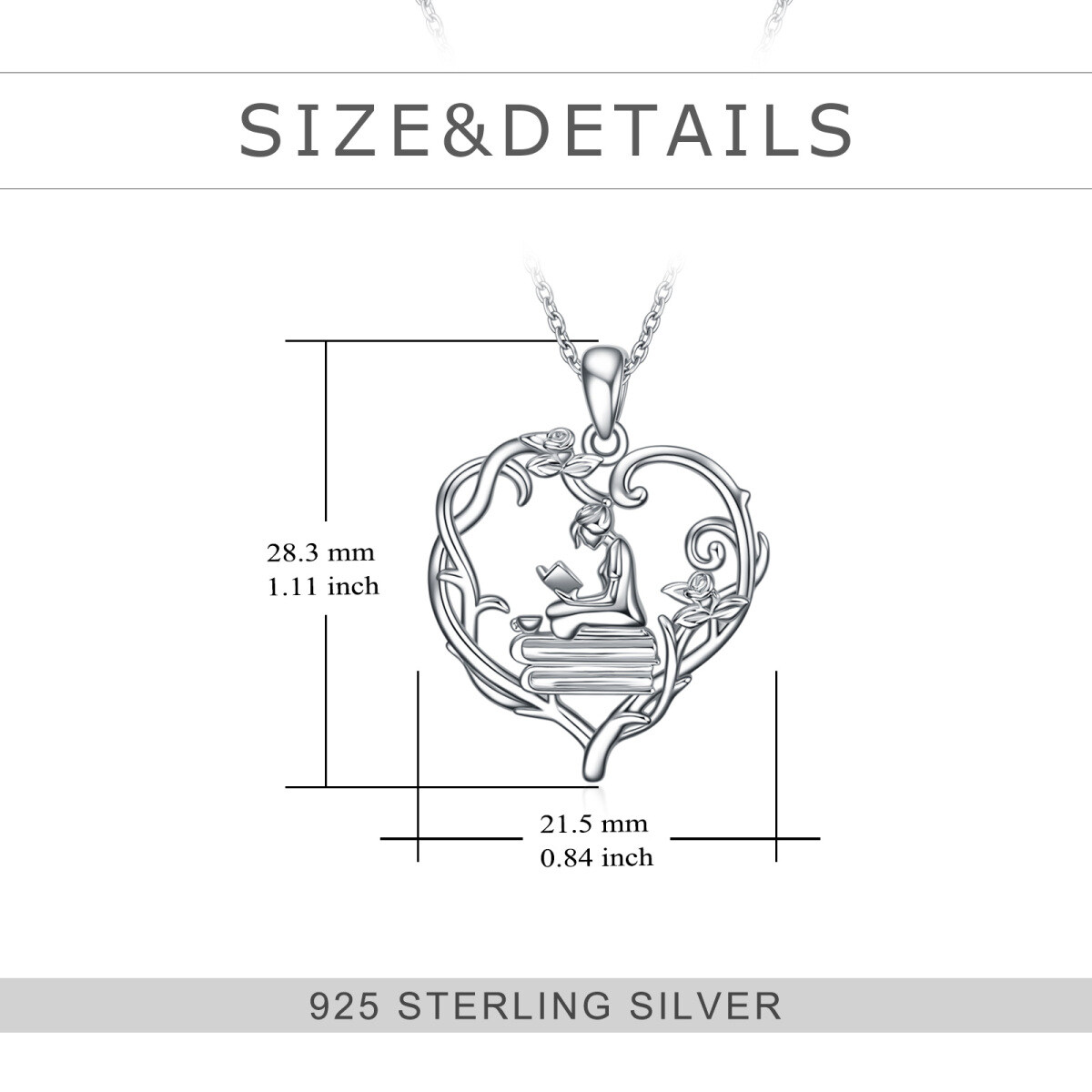 Sterling Silver Heart Rose & Heart Pendant Necklace-5