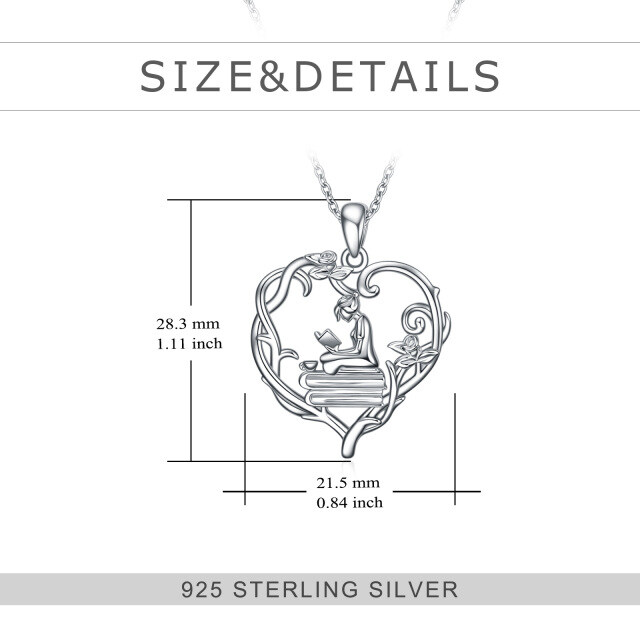 Sterling Silver Heart Rose & Heart Pendant Necklace-4