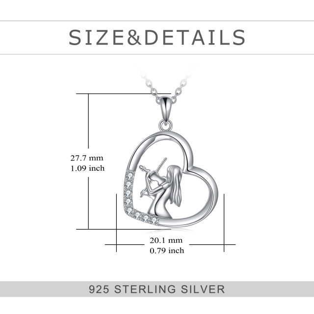 Sterling Silver Circular Shaped Cubic Zirconia Heart & Violin Pendant Necklace-5