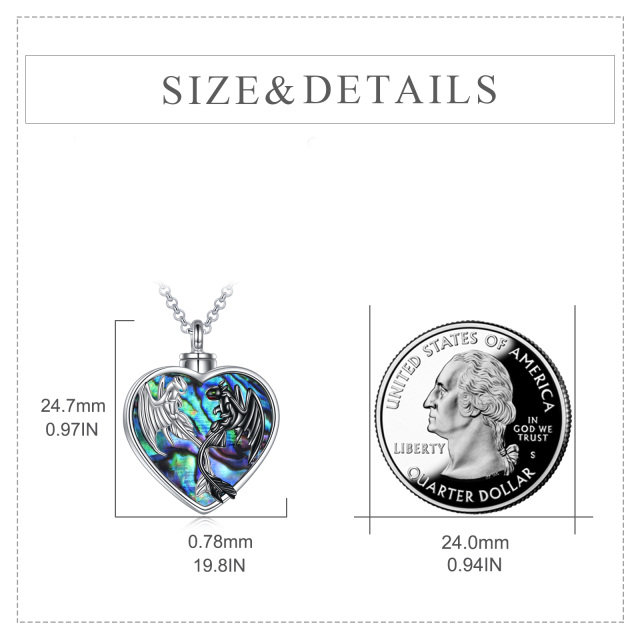 Sterling Silver Two-tone Heart Abalone Shellfish Dragon Urn Necklace for Ashes with Engraved Word-4