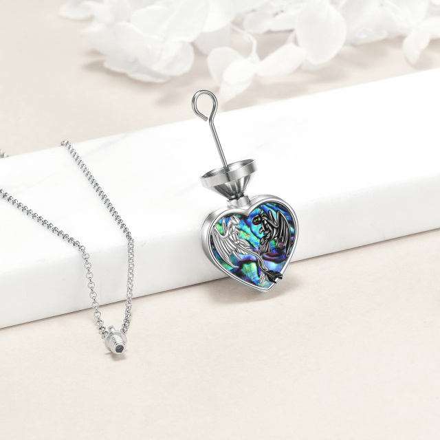 Sterling Silver Two-tone Heart Abalone Shellfish Dragon Urn Necklace for Ashes with Engraved Word-3