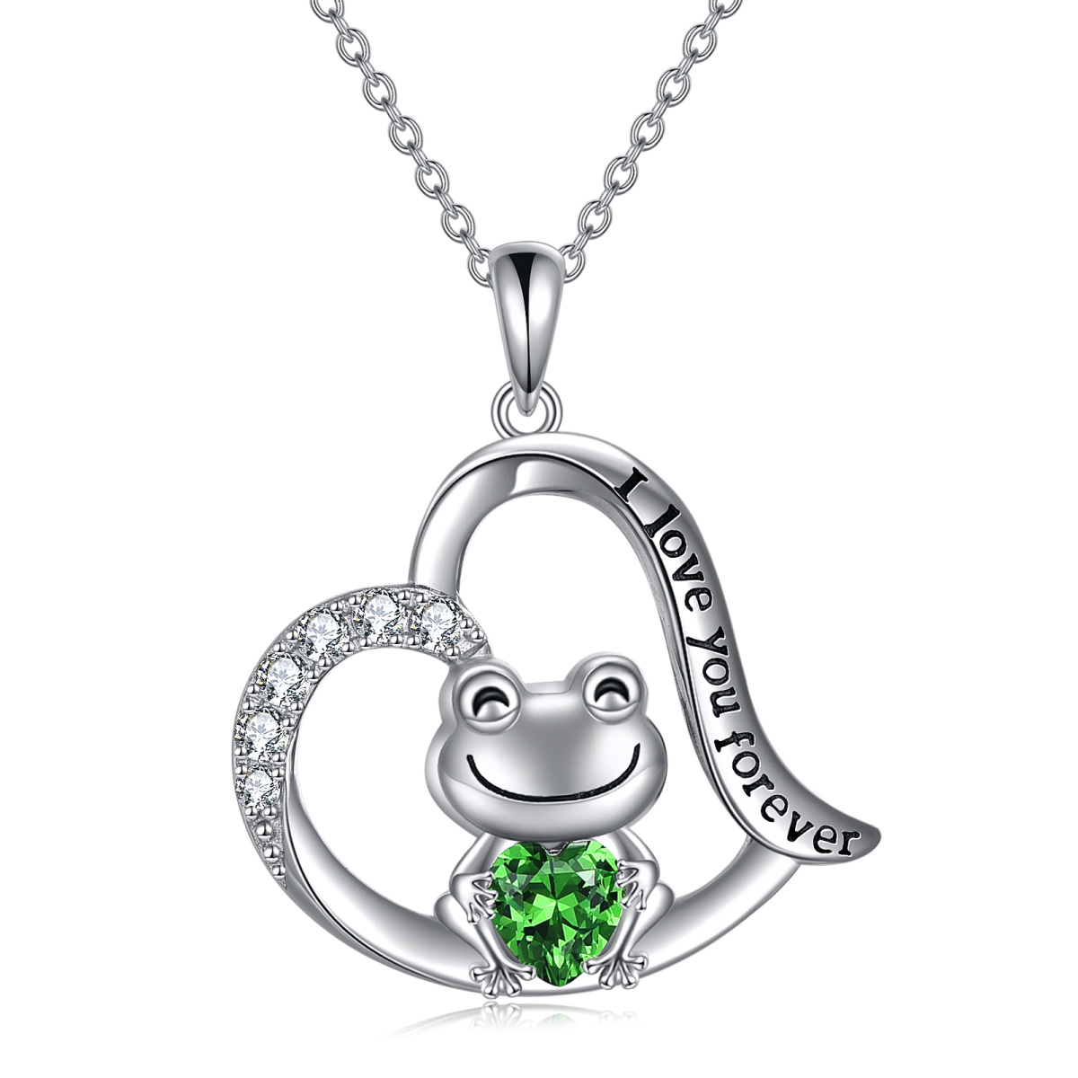 Sterling Silver Cubic Zirconia Frog & Heart Urn Necklace for Ashes with Engraved Word-1