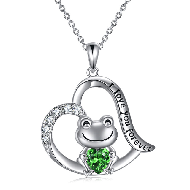 Sterling Silver Cubic Zirconia Frog & Heart Urn Necklace for Ashes with Engraved Word-0