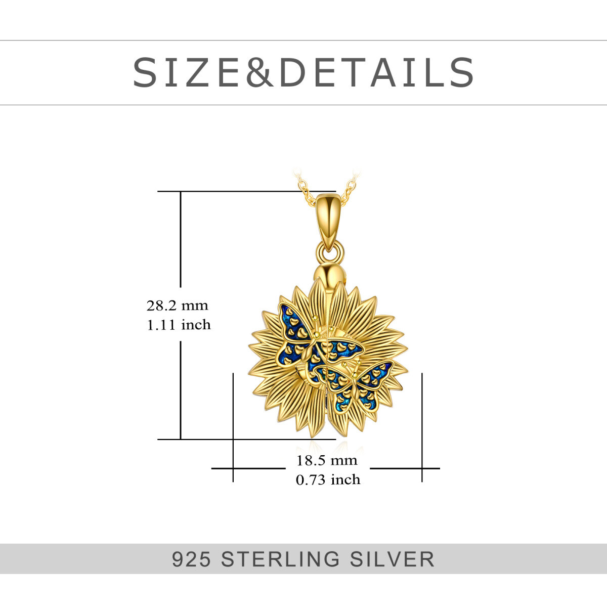 Sterling Silver with Yellow Gold Plated Butterfly & Sunflower Pendant Necklace with Engraved Word-5
