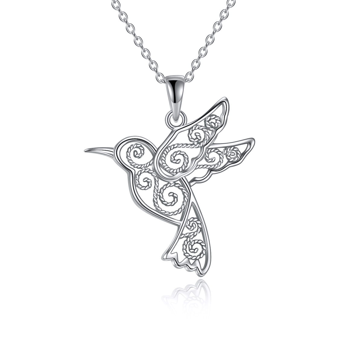 Sterling Silver Filigree Hummingbird Pendant Necklace-1