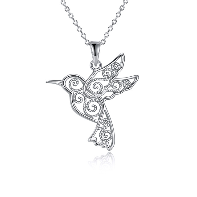 Sterling Silver Filigree Hummingbird Pendant Necklace-0
