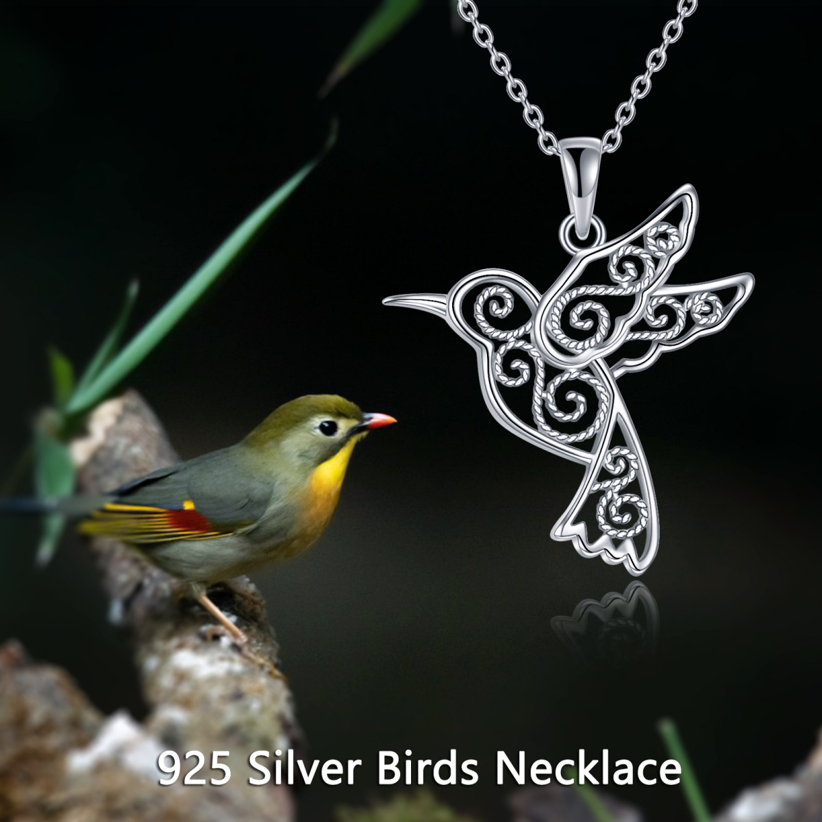Sterling Silver Filigree Hummingbird Pendant Necklace-6