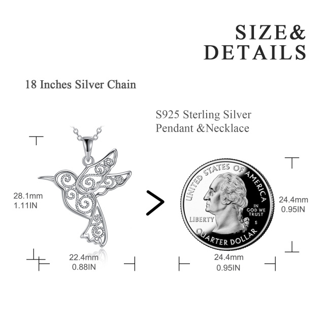 Sterling Silver Filigree Hummingbird Pendant Necklace-4