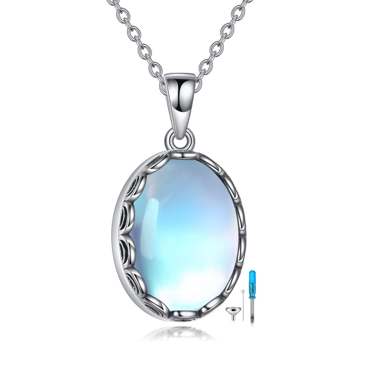 Sterling Silver Oval Moonstone Urn Necklace for Ashes-1