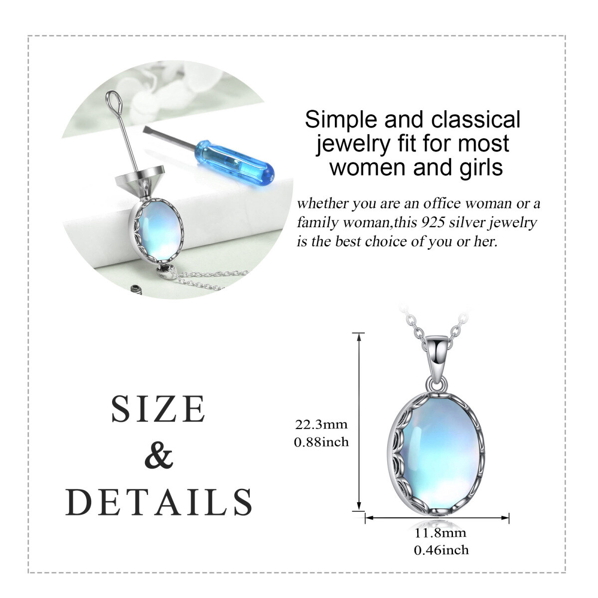 Sterling Silver Oval Moonstone Urn Necklace for Ashes-6