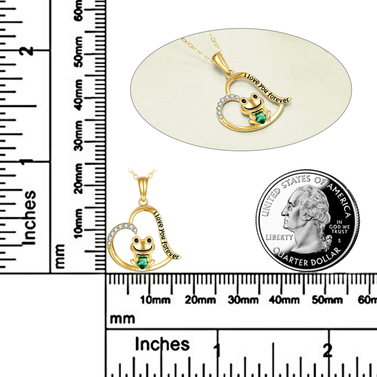 14K Gold Cubic Zirkonia Frosch & Herz Anhänger Halskette-6