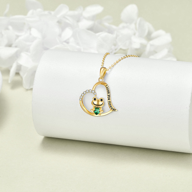 14K Gold Cubic Zirconia Frog & Heart Pendant Necklace-2