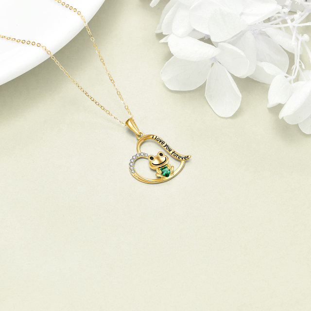 14K Gold Cubic Zirconia Frog & Heart Pendant Necklace-3