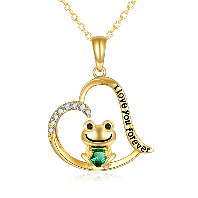 14K Gold Cubic Zirconia Frog & Heart Pendant Necklace-0