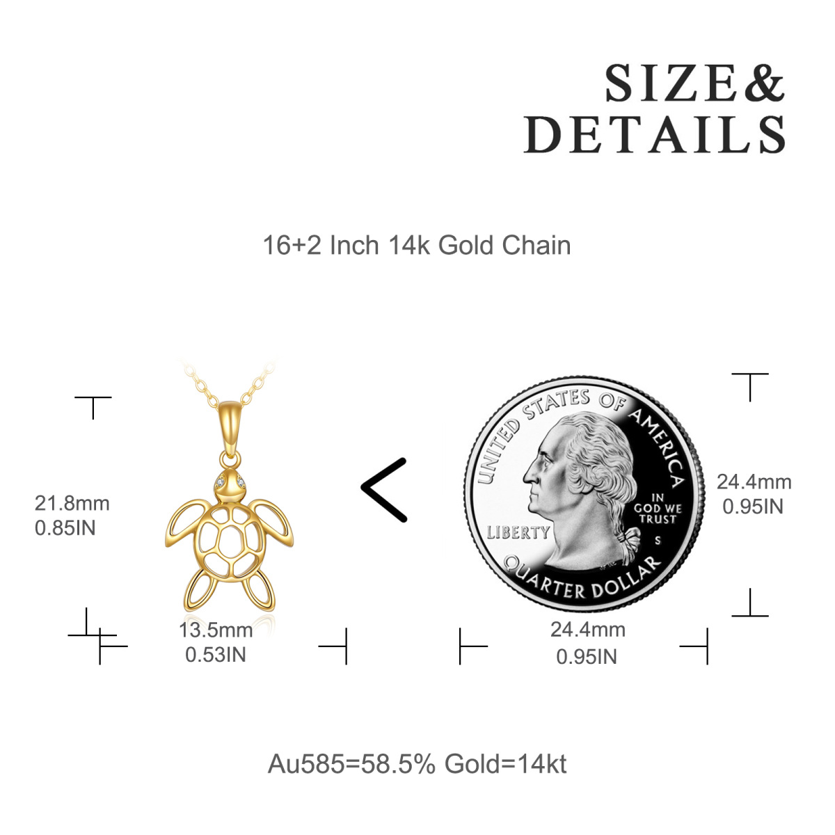 14K Gold Cubic Zirconia Tortoise Pendant Necklace-6