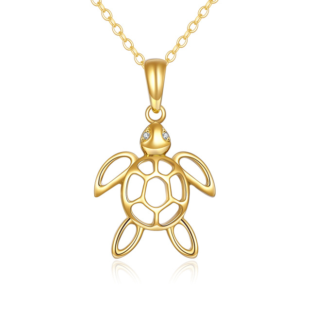 14K Gold Cubic Zirconia Tortoise Pendant Necklace-1