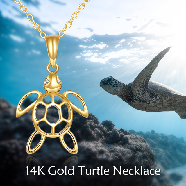 14K Gold Cubic Zirconia Tortoise Pendant Necklace-5