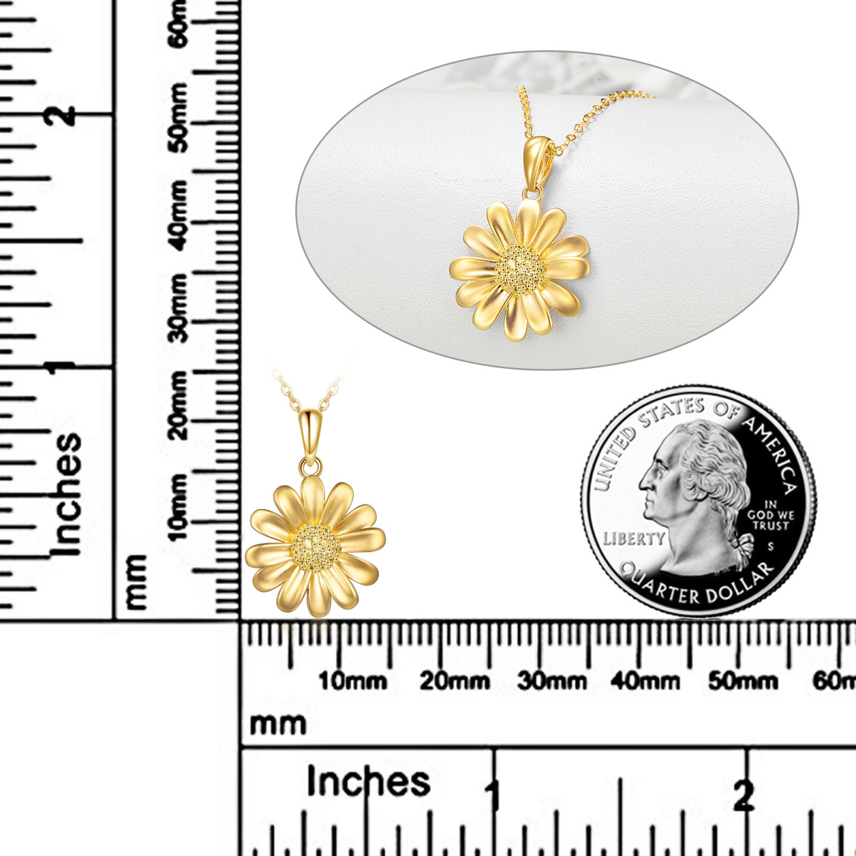 14K Gold Cubic Zirkonia Gänseblümchen Anhänger Halskette-6