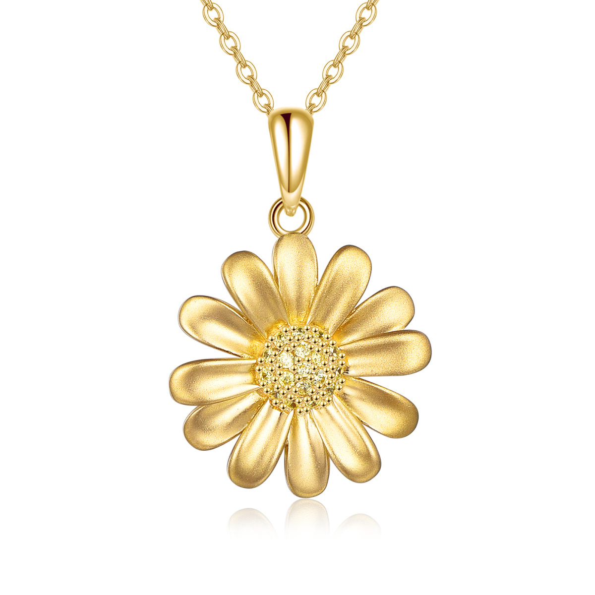 14K Gold Cubic Zirconia Daisy Pendant Necklace-1