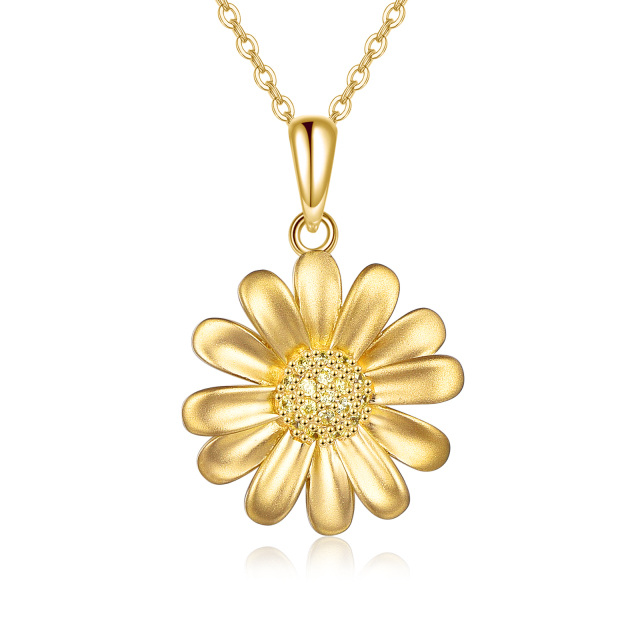 14K Gold Cubic Zirkonia Gänseblümchen Anhänger Halskette-0