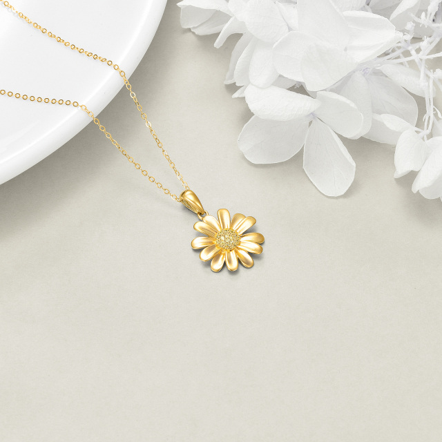 Collier à pendentif marguerite en or 14K à zircon cubique-2