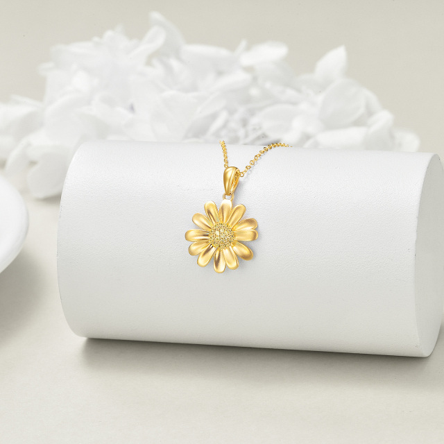 14K Gold Cubic Zirconia Daisy Pendant Necklace-4