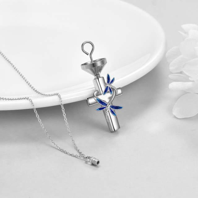 Sterling Silver Dragonfly & Cross Urn Necklace for Ashes-3