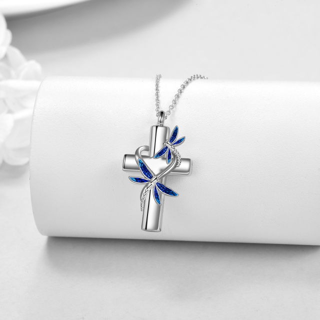 Sterling Silver Dragonfly & Cross Urn Necklace for Ashes-2