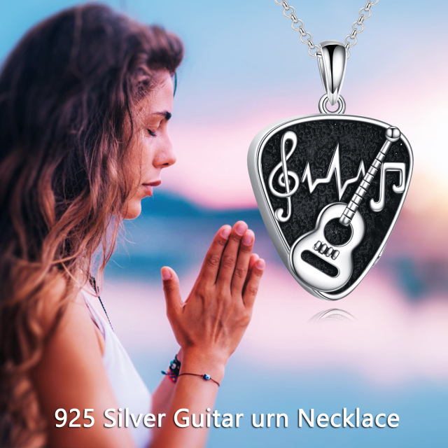 Sterling Silber mit schwarzer Farbe plattiert Gitarre Urne Halskette-2