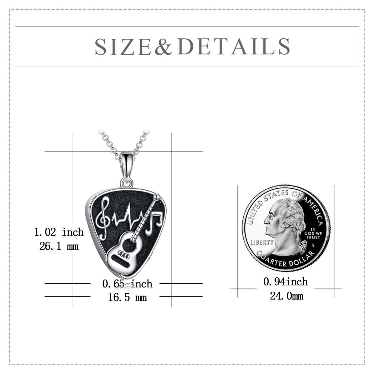 Sterling Silver with Black Color Plated Guitar Urn Necklace for Ashes-5