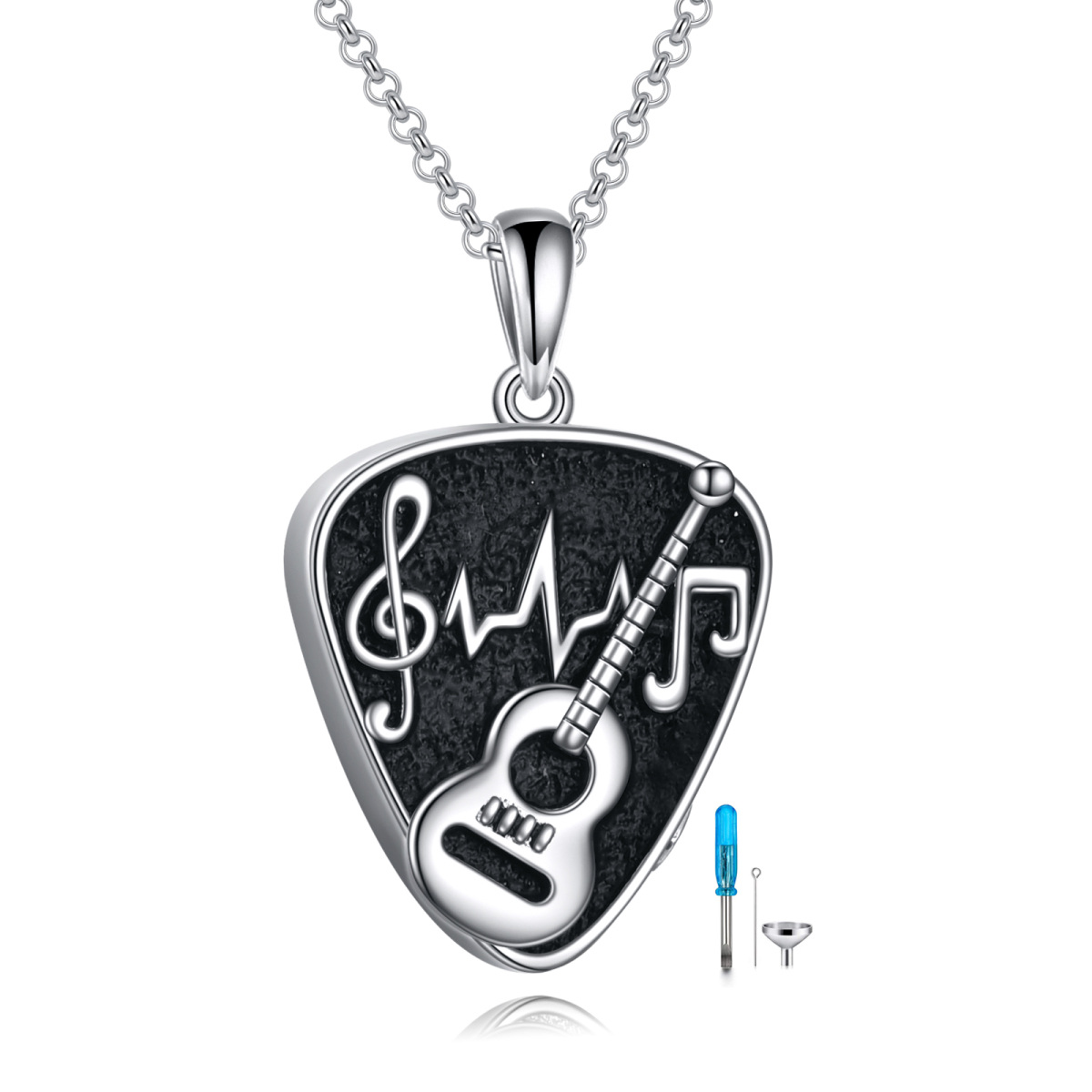 Sterling Silver with Black Color Plated Guitar Urn Necklace for Ashes-1