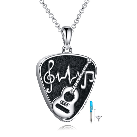 Sterling Silver with Black Color Plated Guitar Urn Necklace for Ashes