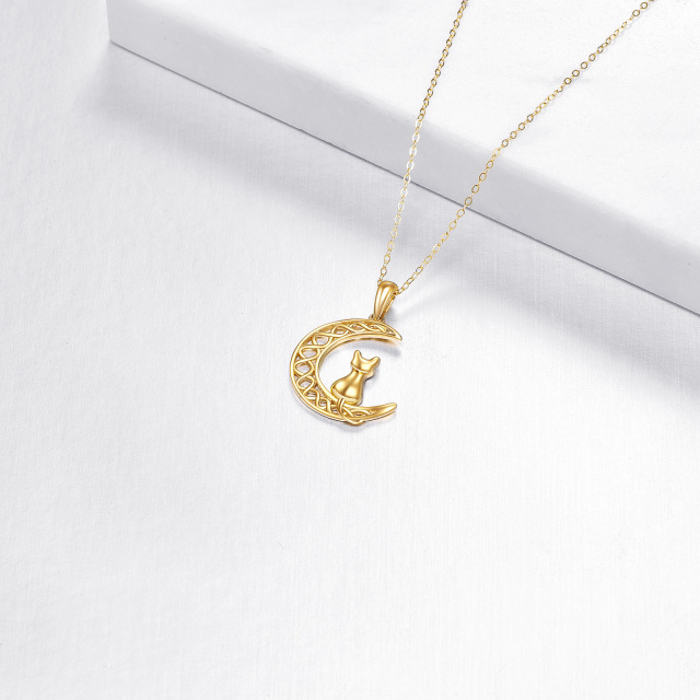 14K Gold Cat & Moon Pendant Necklace-3