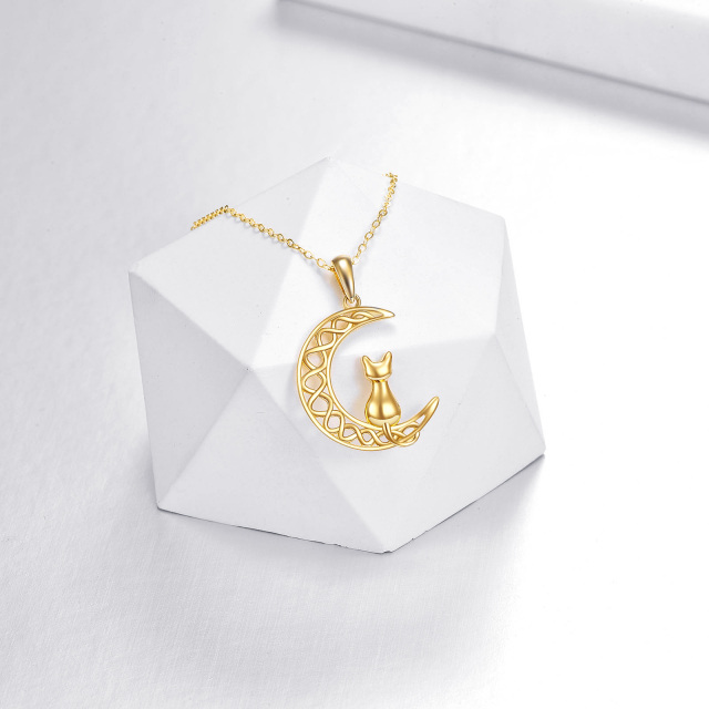 14K Gold Cat & Moon Pendant Necklace-2