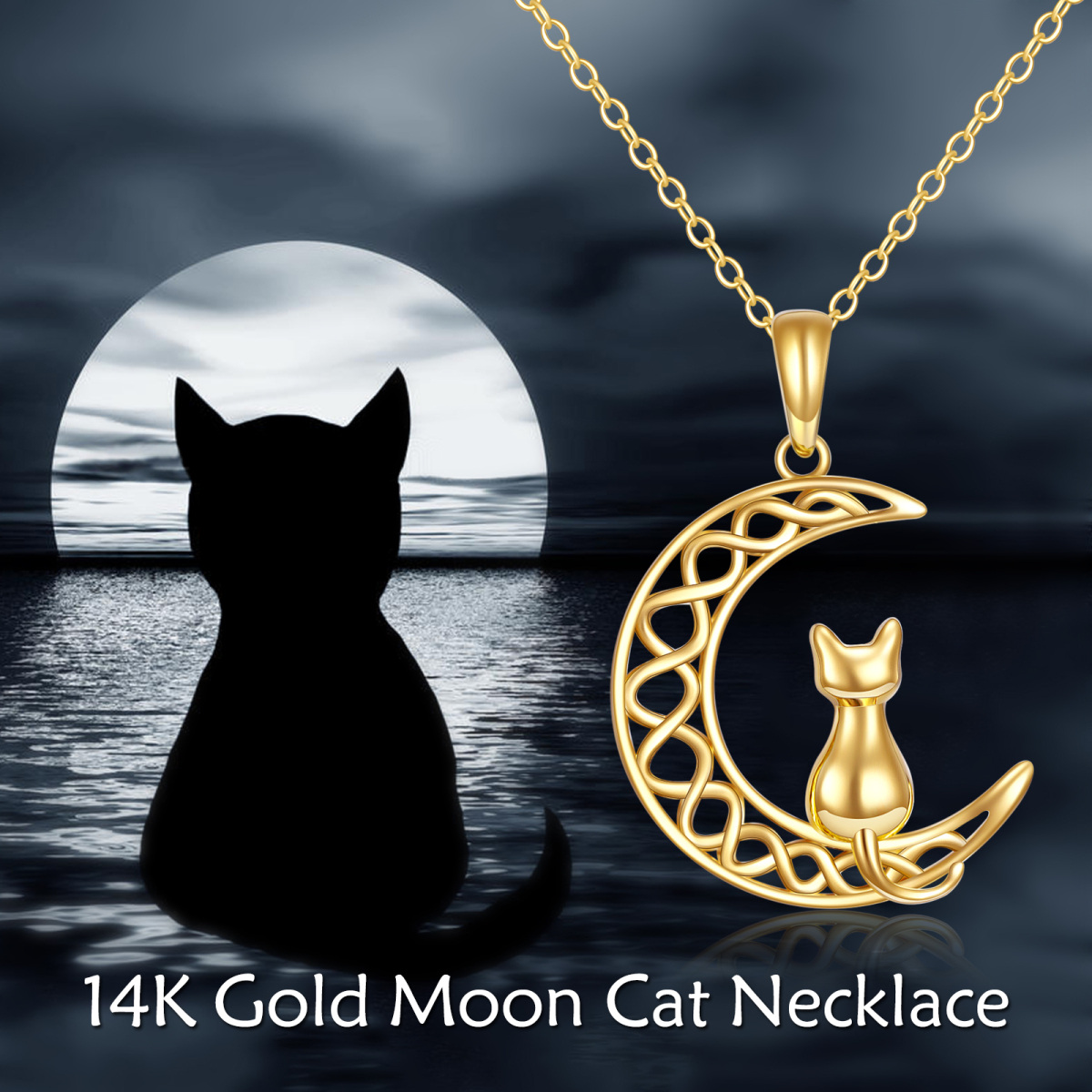 14K Gold Cat & Moon Pendant Necklace-6