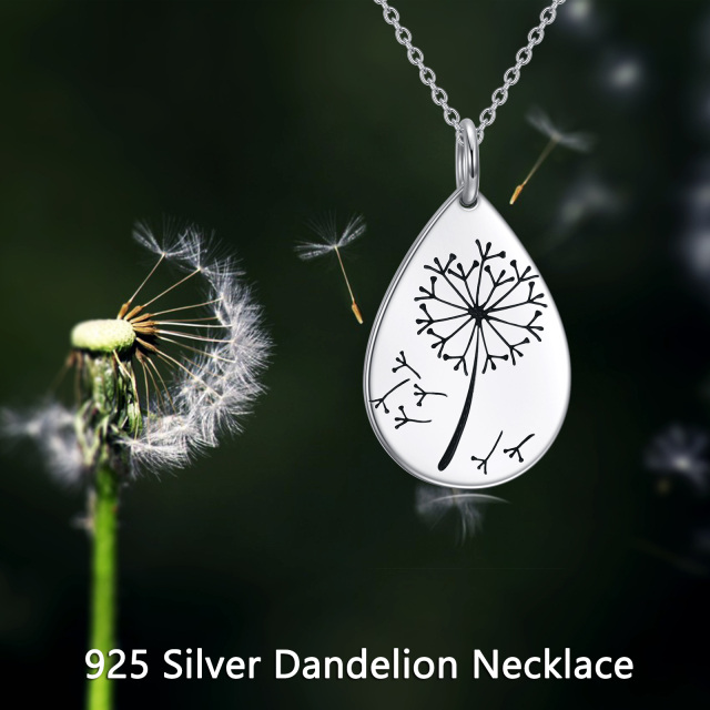 Sterling Silver Dandelion & Drop Shape Pendant Necklace-5
