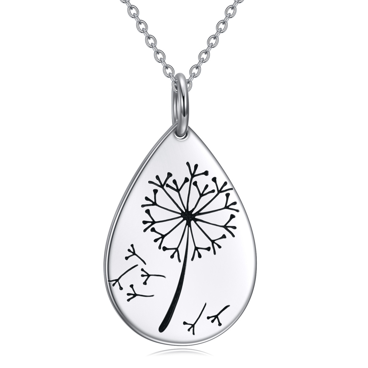Sterling Silver Dandelion & Drop Shape Pendant Necklace-1
