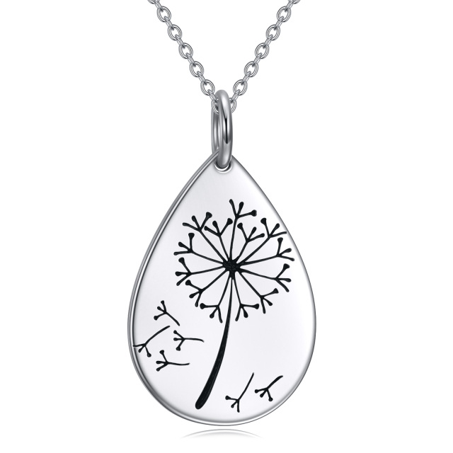 Sterling Silver Dandelion & Drop Shape Pendant Necklace-0