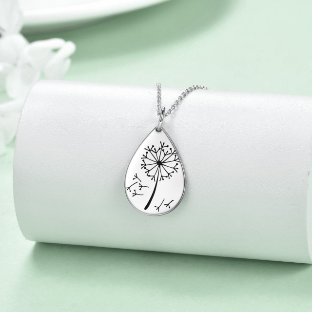 Sterling Silver Dandelion & Drop Shape Pendant Necklace-2