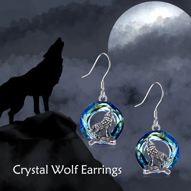 Sterling Silver Viking Wolf Dangle Drop Earrings with Crystal-5